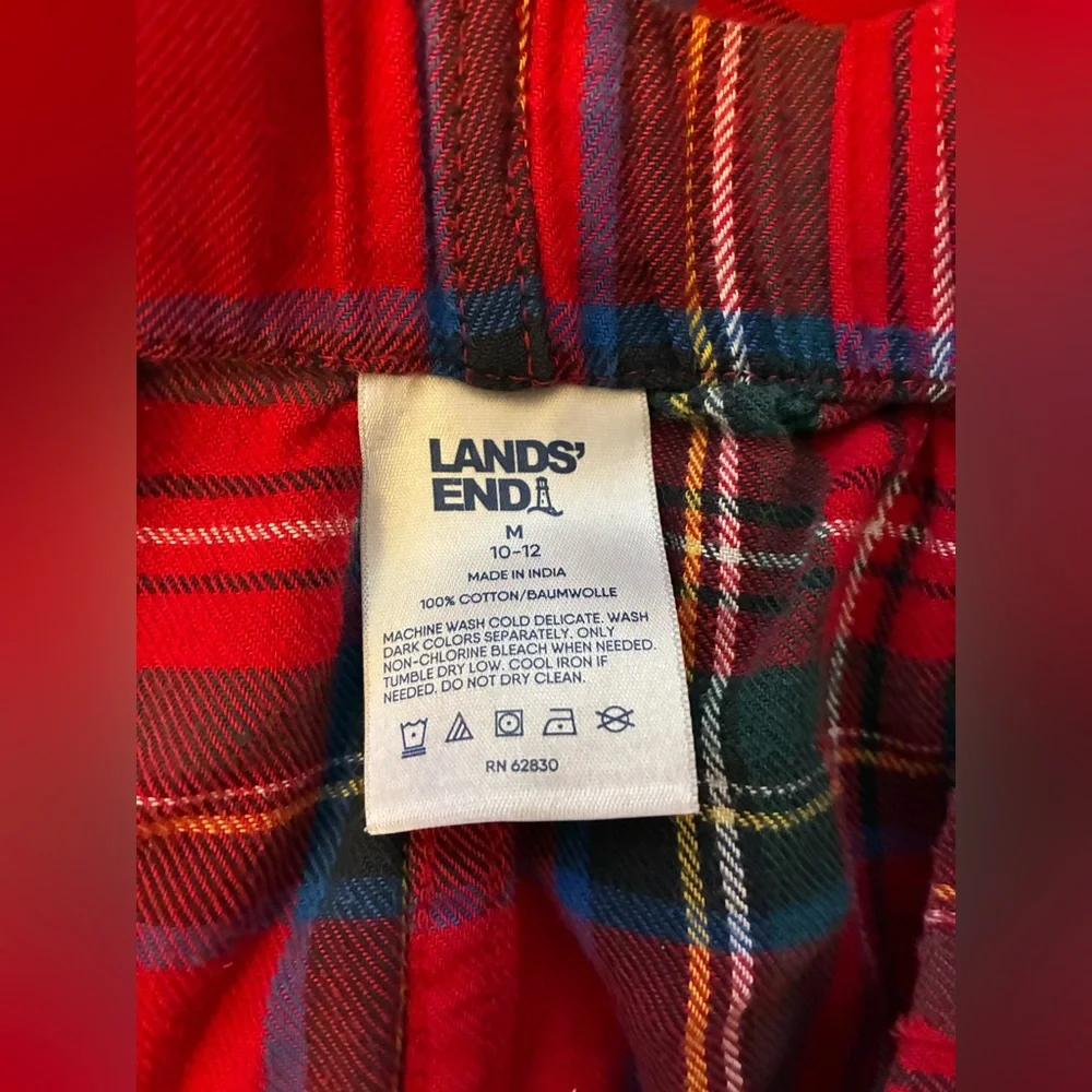 Lands' End Red Plaid Pajama Pants 100% Cotton